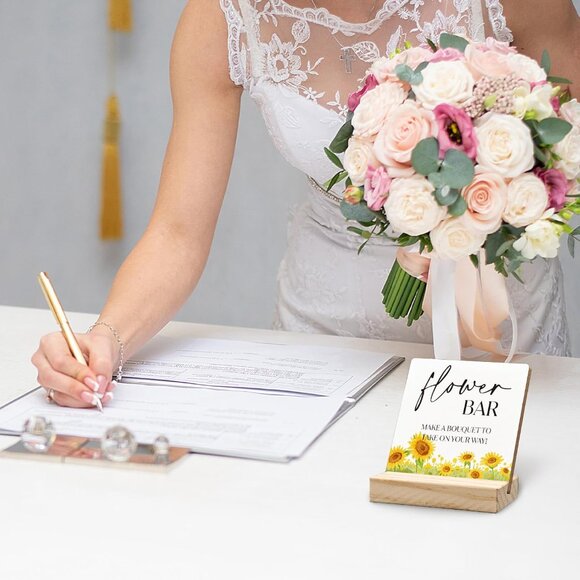 ANlANG Flower Bar Sign, Flower Bar Desk Decor, Bridal Shower Sign Wood Plaque, W - Picture 2 of 7